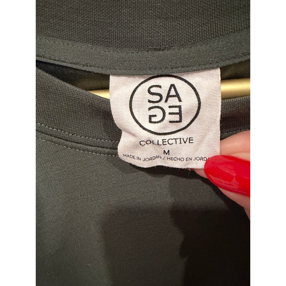 Sage Collective Olive Green Pullover Sweatshirt Top Pockets Women’s M EUC - Picture 5 of 7
